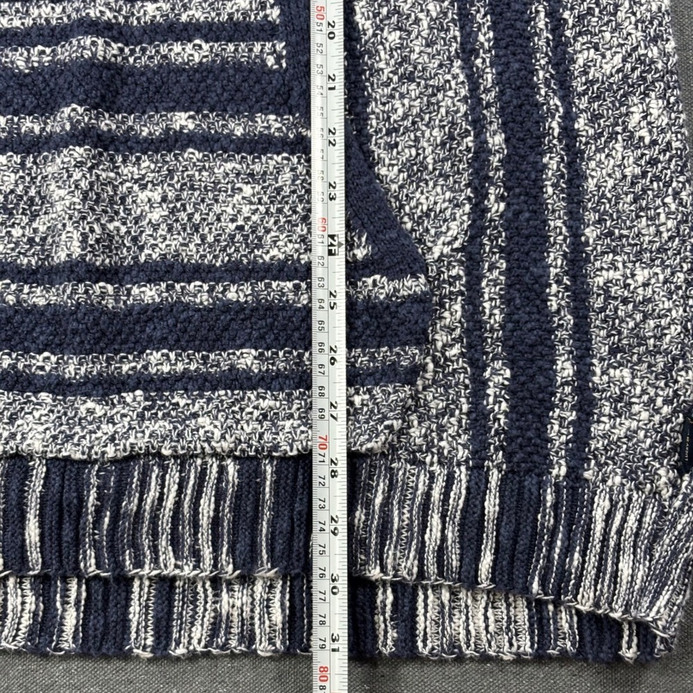 Lucky Brand Mens L Baja Hoodie Blue White Striped Knit Pullover Sweater Exc - Picture 6 of 8